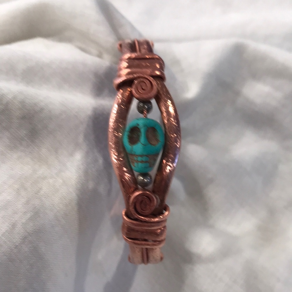Bracelet Copper & Turquoise Skull Bangle